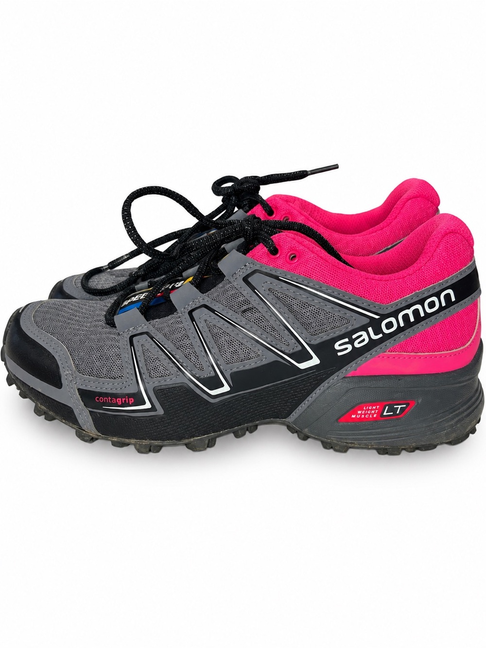 Salomon Speedcross Vario Trail Running Hiking Shoes Grey Neon Pink Women 7.5